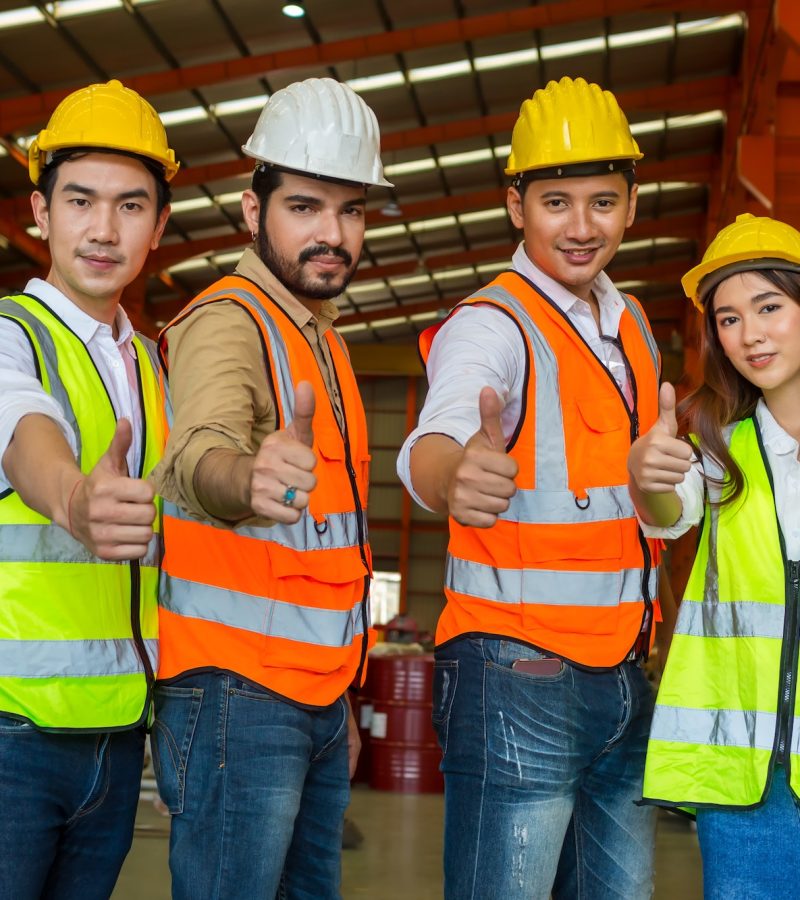 Team Foreman or Team worker work at factory site check up machine or products in site.